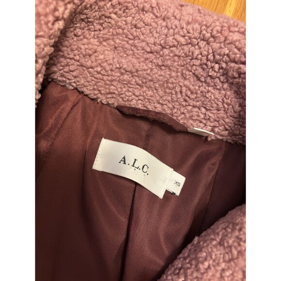 ALC Pink Mauve Teddy Caron Shearling Coat Faux Fur Peacoat Long XS - Picture 7 of 9